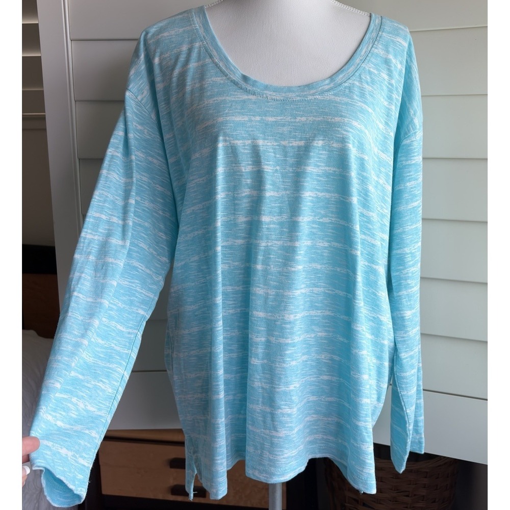 Monograph Womens Plus 2X Aqua Blue Space Dye Long Sleeve Scoop Neck Tunic